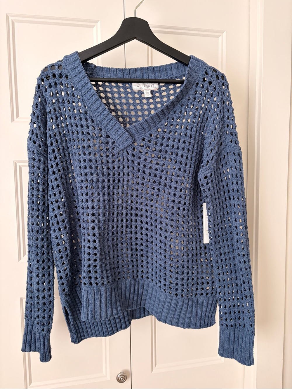 Wild Skyes Blue Open-Knit V-Neck Sweater